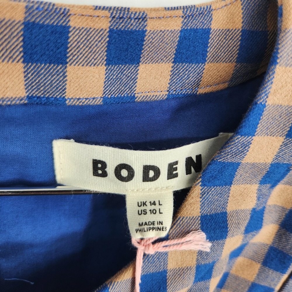 Boden Size 10L Blue Gingham Camel Lou Check Shift Dress NWT - Picture 5 of 9